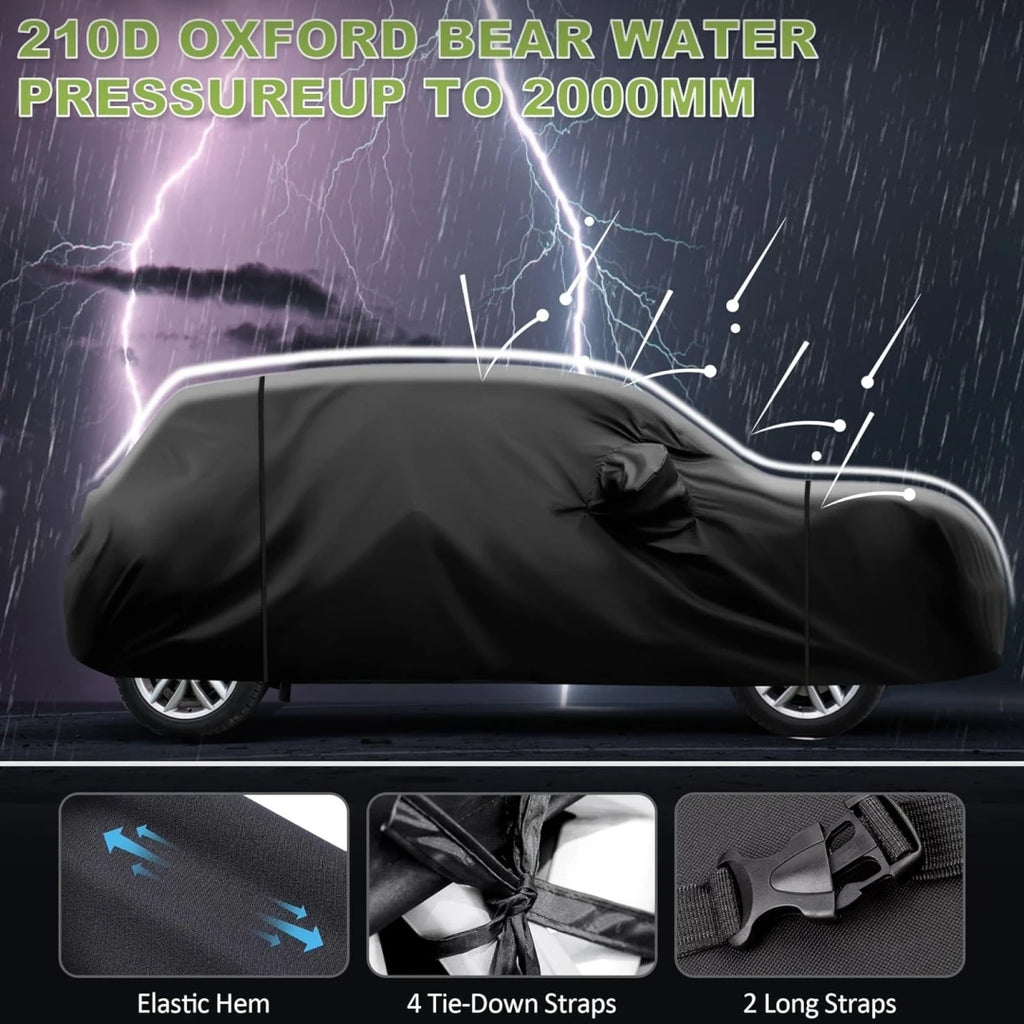 Car Covers for Mini Cooper 2-Door 2002-2024 Waterproof with Door Zipper Windproof Bands for Snow Rain Dust Hail Protection Black
