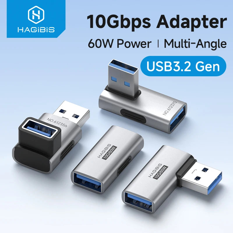 Hagibis USB 3.2 Adapter 90 Degree Right Angle USB A Male to Female Connector OTG Adapter Cable Extender for Laptops Charger PC Car Mobile World