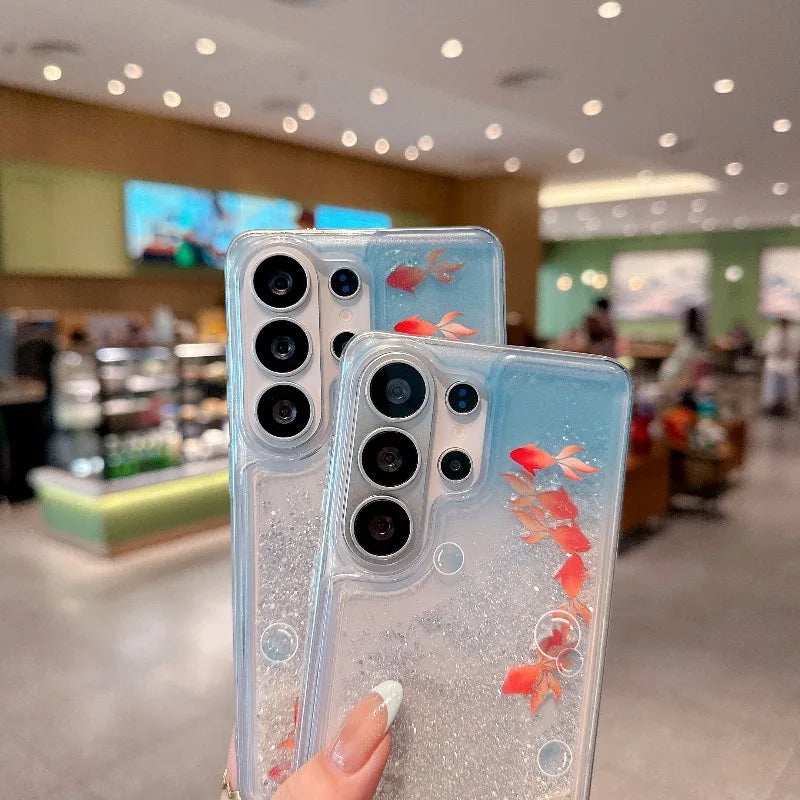 for Samsung Galaxy S26 Ultra S25 Plus S24 Phone Case 3D Goldfish Bling Dynamic Liquid Quicksand Clear Flow Shockproof Back Cover