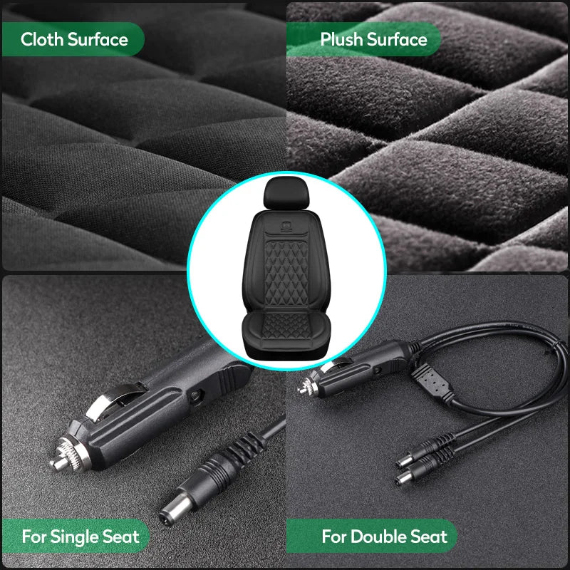 Universal Heated Car Seat Cushion 12V/24V Fast Heating Car Seat Covers Warm Winter Cloth/Flannel Automobile Seat Cover Heater