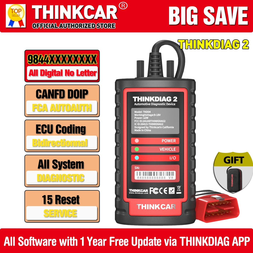 ThinkDiag 2 ALL software 1 Year Free Update Auto Diagnostic tool support CAN FD ECU Coding Bidirectionnal 16 reset OBD2 Scanner Car Mobile World