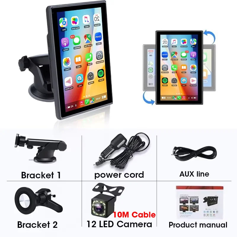 Jansite 7" Portable Multimedia Player Carplay AI Screen IPS Screen GPS Navigation Bluetooth Support Horizontal/Vertical Screen CM World