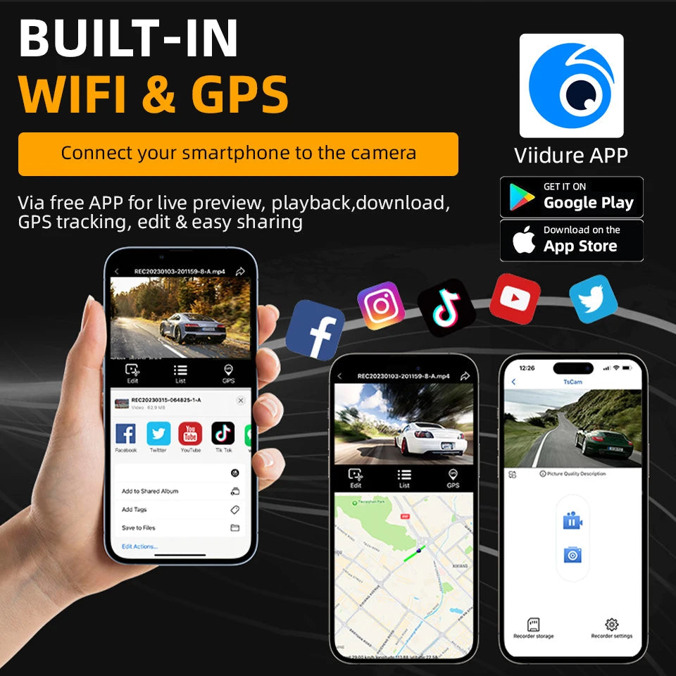 E-ACE Dashcam 4 Channel UHD 4K Car Dvr Built-in GPS WIFI Module Infrared Night Vision Front Left Right Rear Lens Black Box ﻿ Car Mobile World