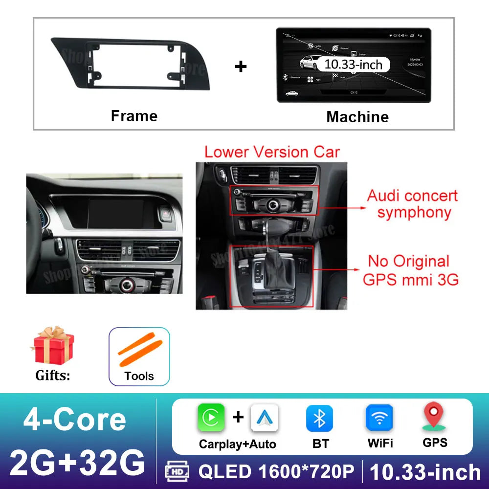 12.3 '' Ultra-thin Screen GPS Android 16 for Audi A4 B8 A5 2009 - 2016 BT Car Video Radio Multimedia Player 4G Auto Accessories CM World