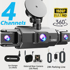 360° Car Dash Cam 4 Channel Black Box WiFi Driving Camera FHD 1080P Front Left Right Rear Night Vision Loop Recording Dashcam Car Mobile World