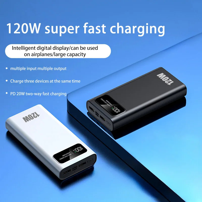 120W 200000mAh Power Bank Super Fast Charging Battery High Capacity Digital Display Power Bank For iPhone Samsung Huawei Car Mobile World