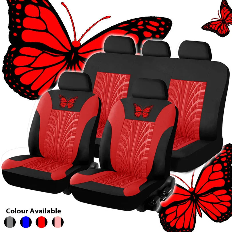 Car Seat Cover Full Set, Universal Butterfly Pattern Embroidery Auto Seat Cover Set CM World