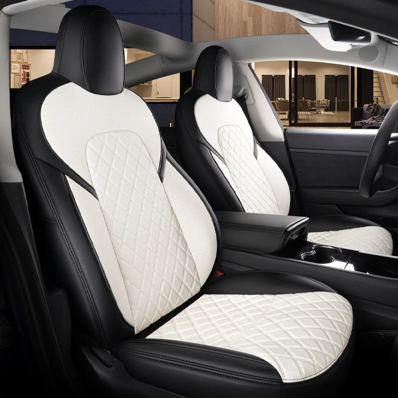 For Tesla Model 3 Y Custom Fit Car Seat Cover Accessories For Tesla 360 Degree Full Covered Perforated Artificial Leather CM World