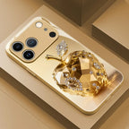 Luxury Jewel For Apple Pattern Gold Metallic Paint Glass Phone Case For iPhone 17 16 15 14 13 12 11 Pro Max Plus 17Air 16E Cover