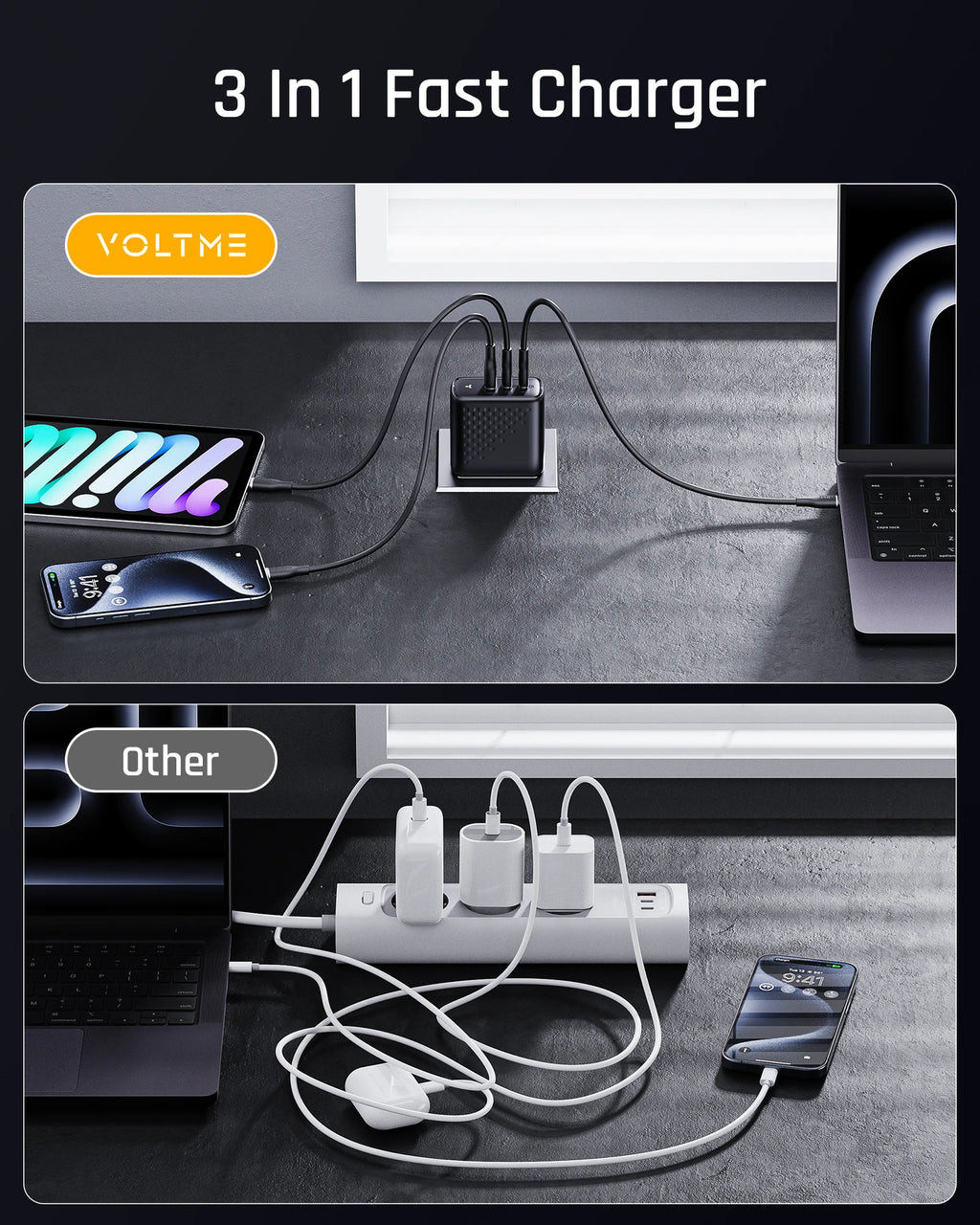 VOLTME 100W GaN Charger For Macbook Tablet USB Type C Charger Fast Charging Charger For iPhone 15 14 13 12 Quick Charge 4.0 3.0 Car Mobile World