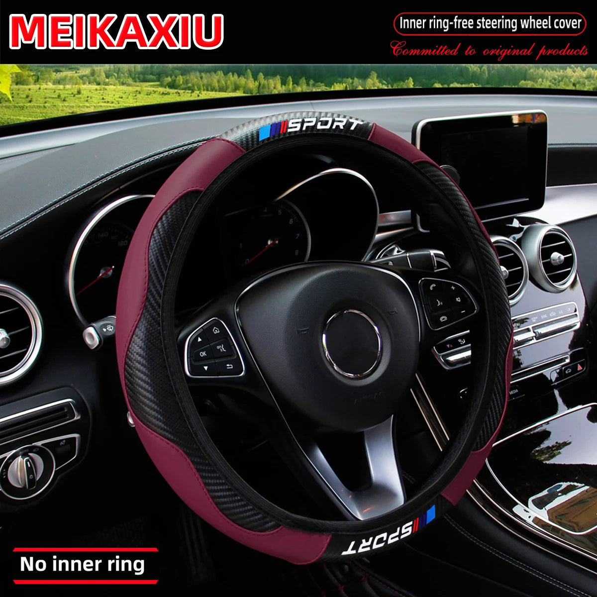 Carbon fiber leather SPORT car rimless steering wheel cover is suitable for 14.5 - 15-inch steering wheels as decoration items. CM World