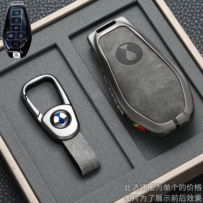 Car Key Case Cover for Denza N9 Smart Remote Key Protector Leather Car Key Case Cover Keychain Zinc Alloy Interior Accessories CM World