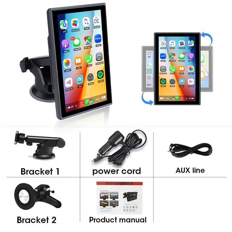 Jansite 7" Portable Multimedia Player Carplay AI Screen IPS Screen GPS Navigation Bluetooth Support Horizontal/Vertical Screen CM World