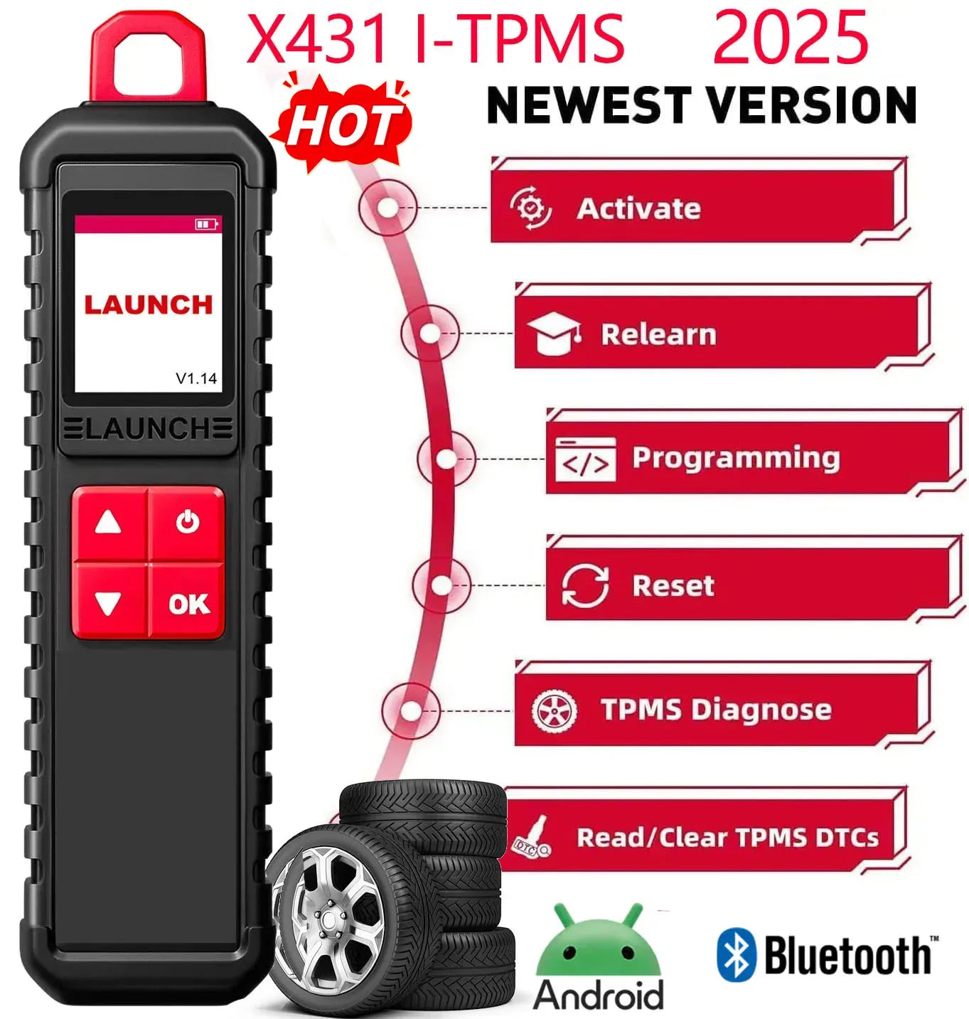 LAUNCH X431 I-TPMS TSGUN Car Tire Pressure Detector Diagnostic Tool With 433/315MHZ RF Sensor for X431 V/V+/ PRO3/ PRO3S /PAD V CM World