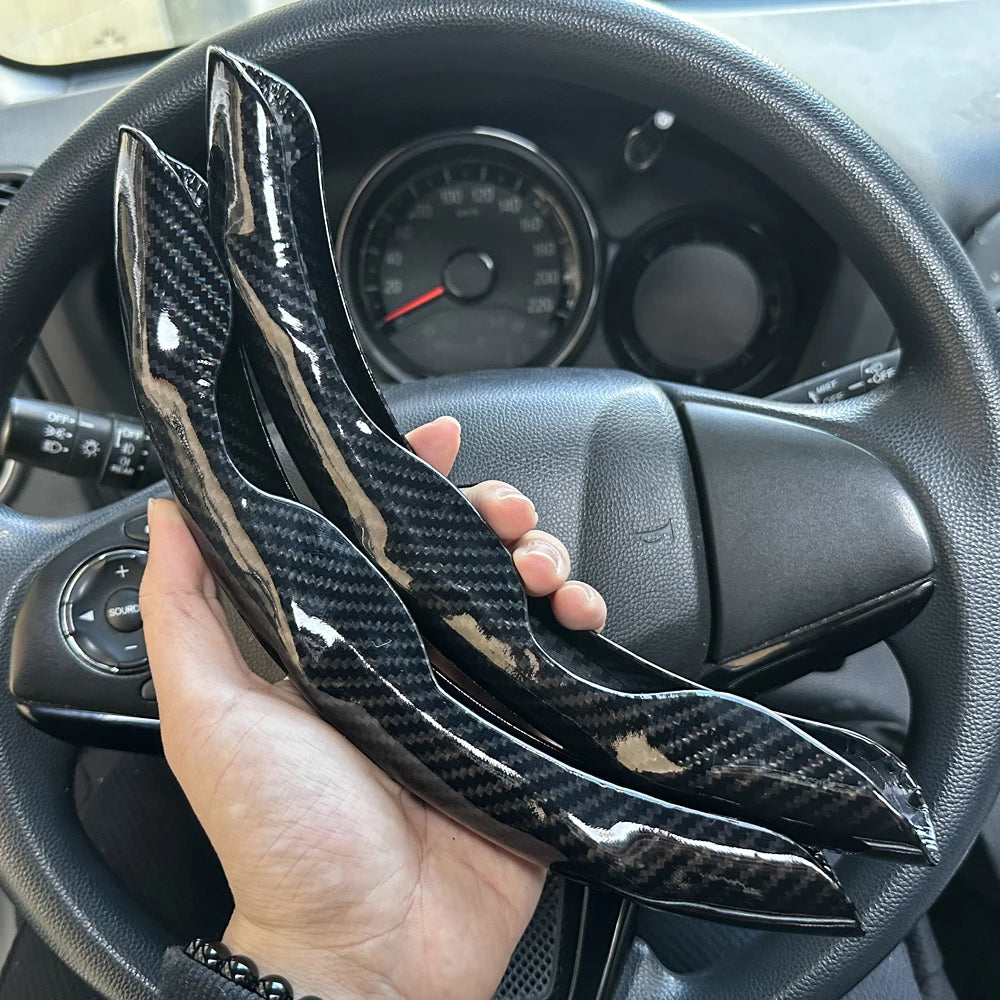Car Steering Wheel Cover Set, Glossy Carbon Fiber Texture, 2-Piece Breathable and Anti-Slip Grip, Universal Fit Interior Upgrade CM World