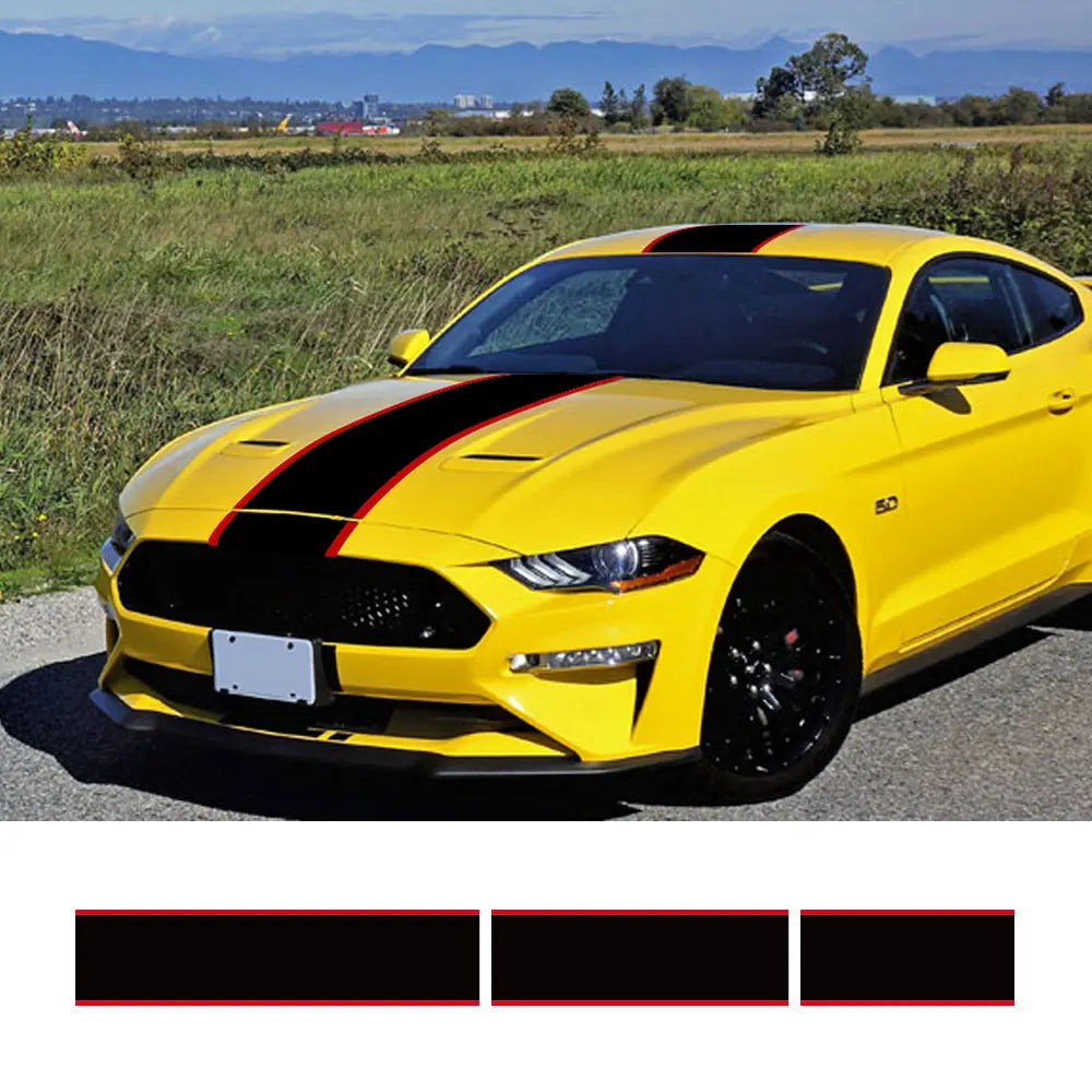 3Pcs Car Stickers Graphics Stripes Kit Vinyl Tuning Cover For Ford Mustang GT500 GT350 GT Auto Hood Bonent Roof Tail Decor Decal
