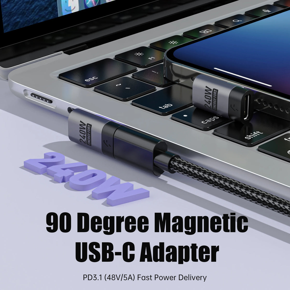 PD 240W Type-C Magnetic Adapter PD3.0 Fast Charging Right Angle USB C Connector Extender for iPhone 16 Macbookair Samsung
