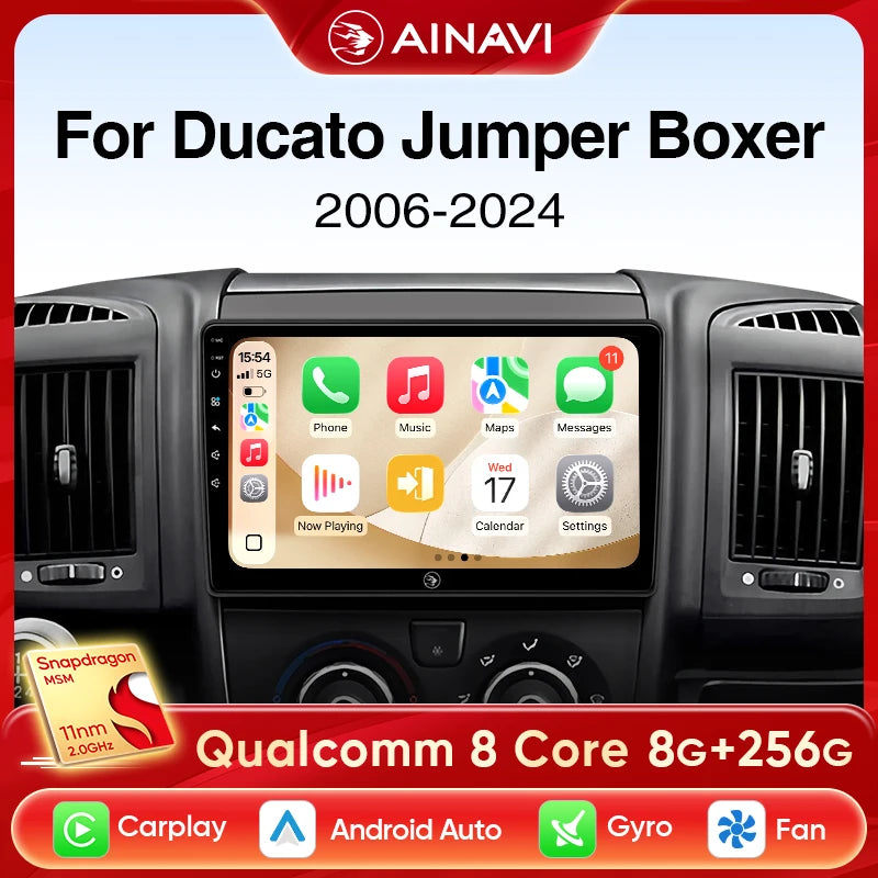 Ainavi Car Radio For Fiat Ducato Citroen Jumper Peugeot Boxer 2006-2024 Wireless Carplay Android Auto Car Multimedia DSP BT 2Din CM World