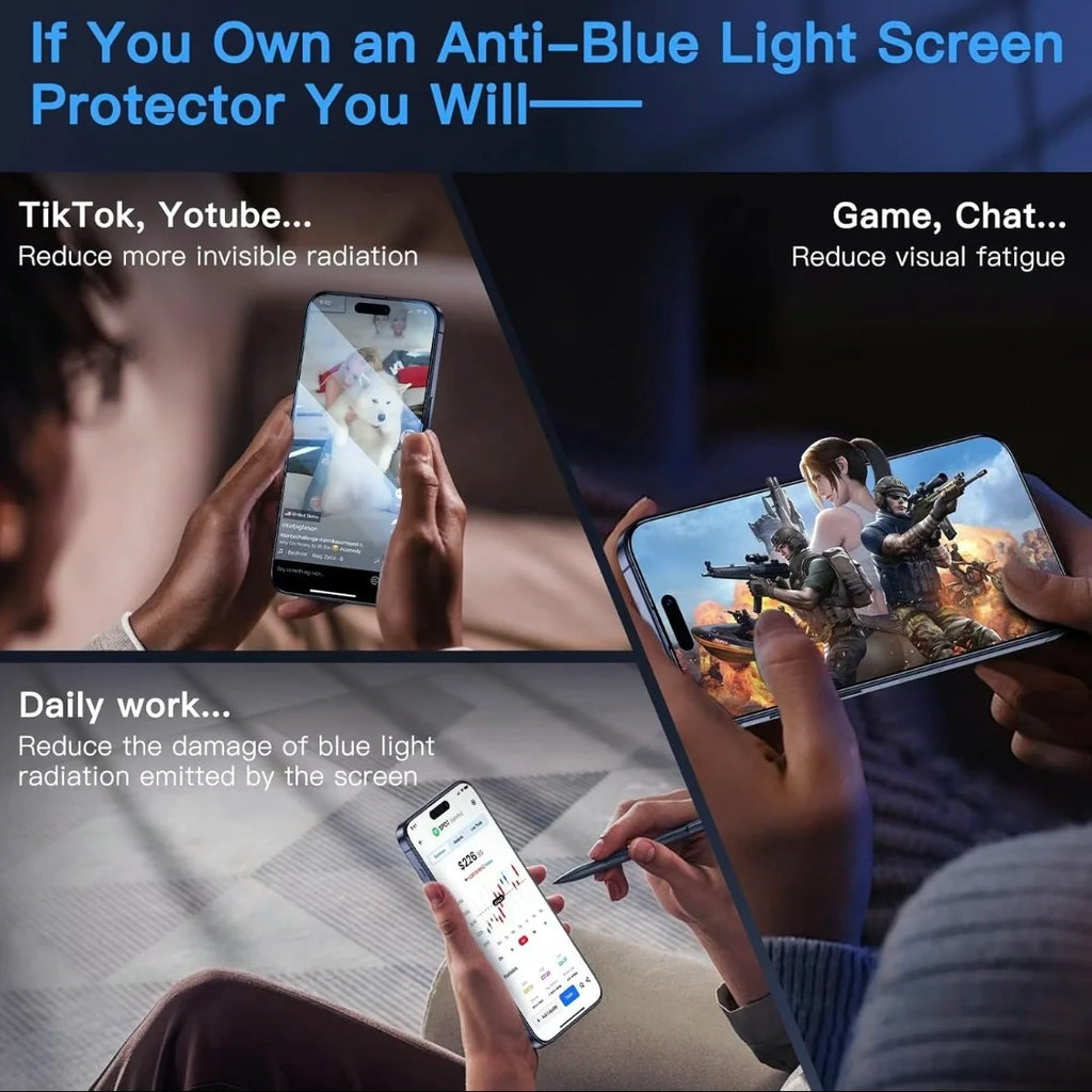 2Pcs For iPhone 17/16e/16 Pro Max/15/14/13/12/11/XS/XR Tempered Glass Screen Protector Anti-Blue Light Anti Purple Light