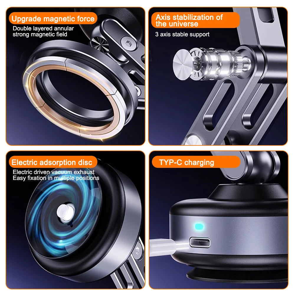 X93 Magnetic Phone Holder Rotating Folding Electric Vacuum Suction Mag Stand For Car Navigation Gym Kitchen Streaming Bracket CM World