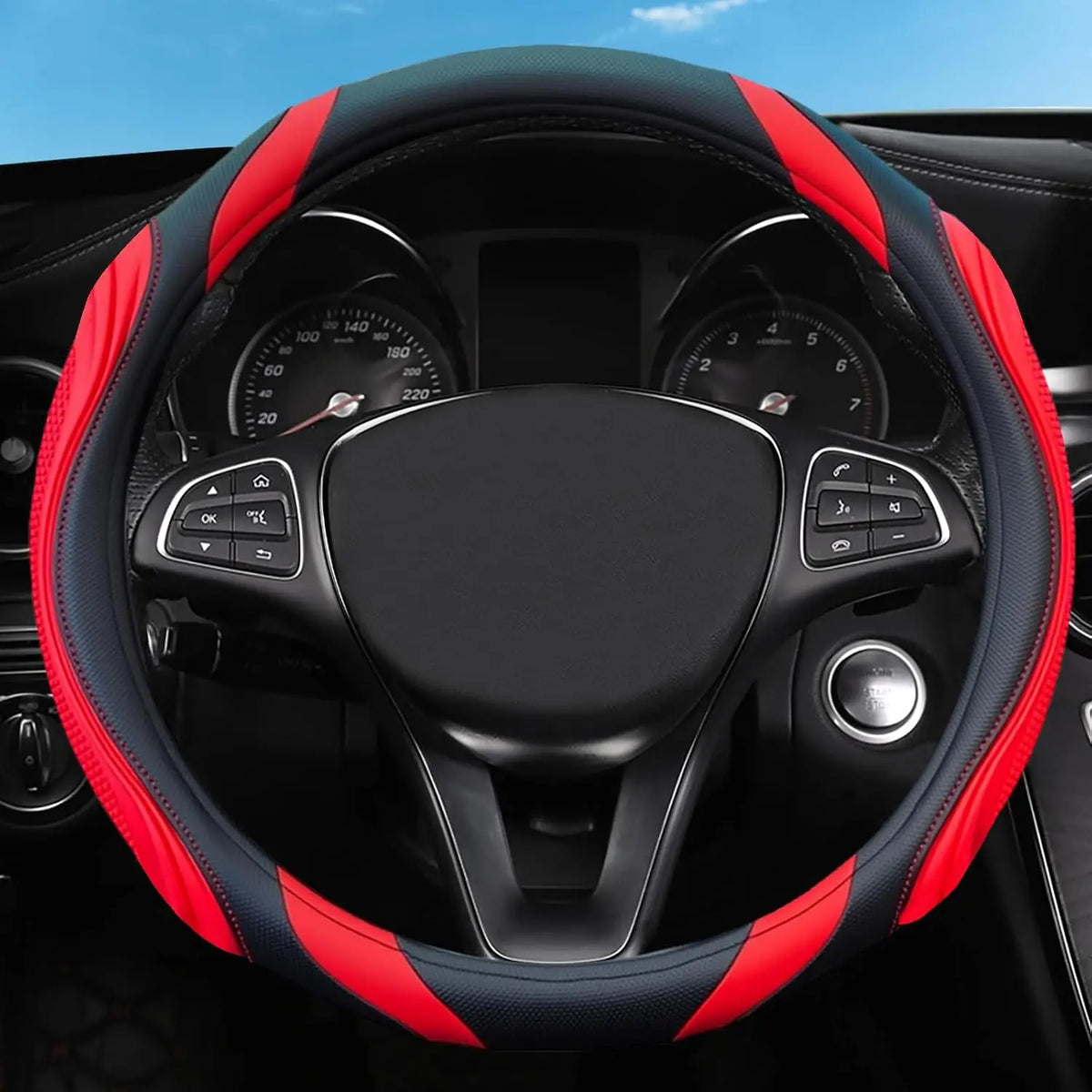 Concave Convex Massage Steering Wheel Cover 38cm Microfiber Leather Cover Non-Slip Breathable Car Steering Wheel Protector