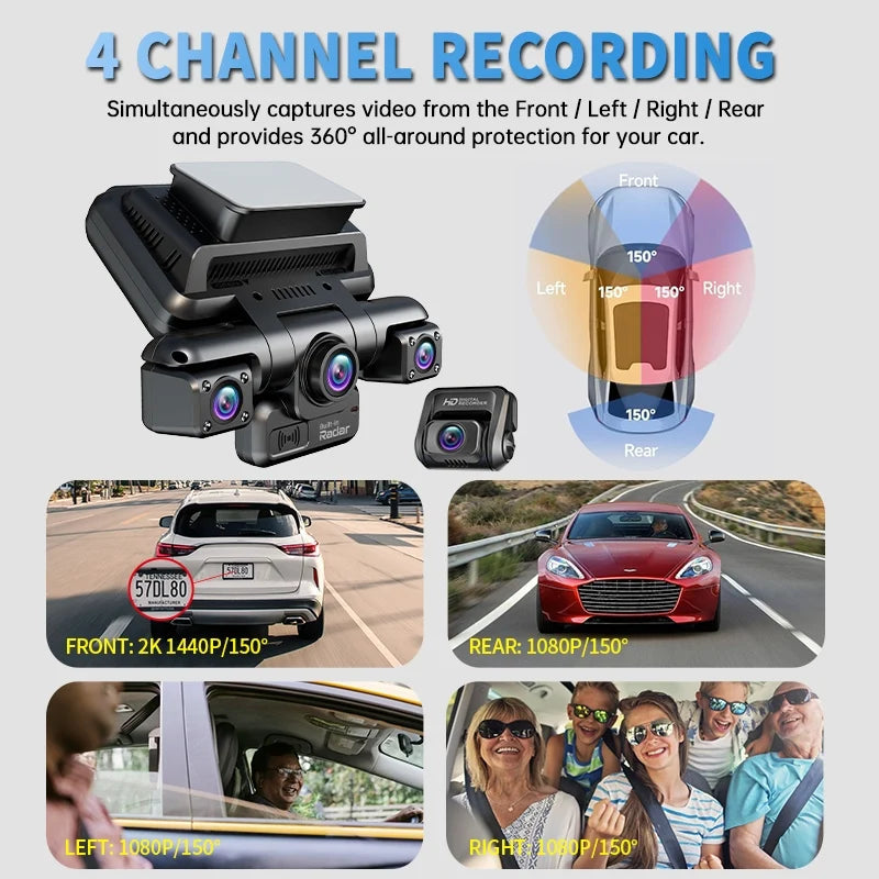 XUOIB I9pro-WB 4CH 360° Dash Cam 4K with 4'' Touch Screen Dash Car Camera 24H Parking Mode WiFi GPS Car DVR 8 IR Night Vision Car Mobile World
