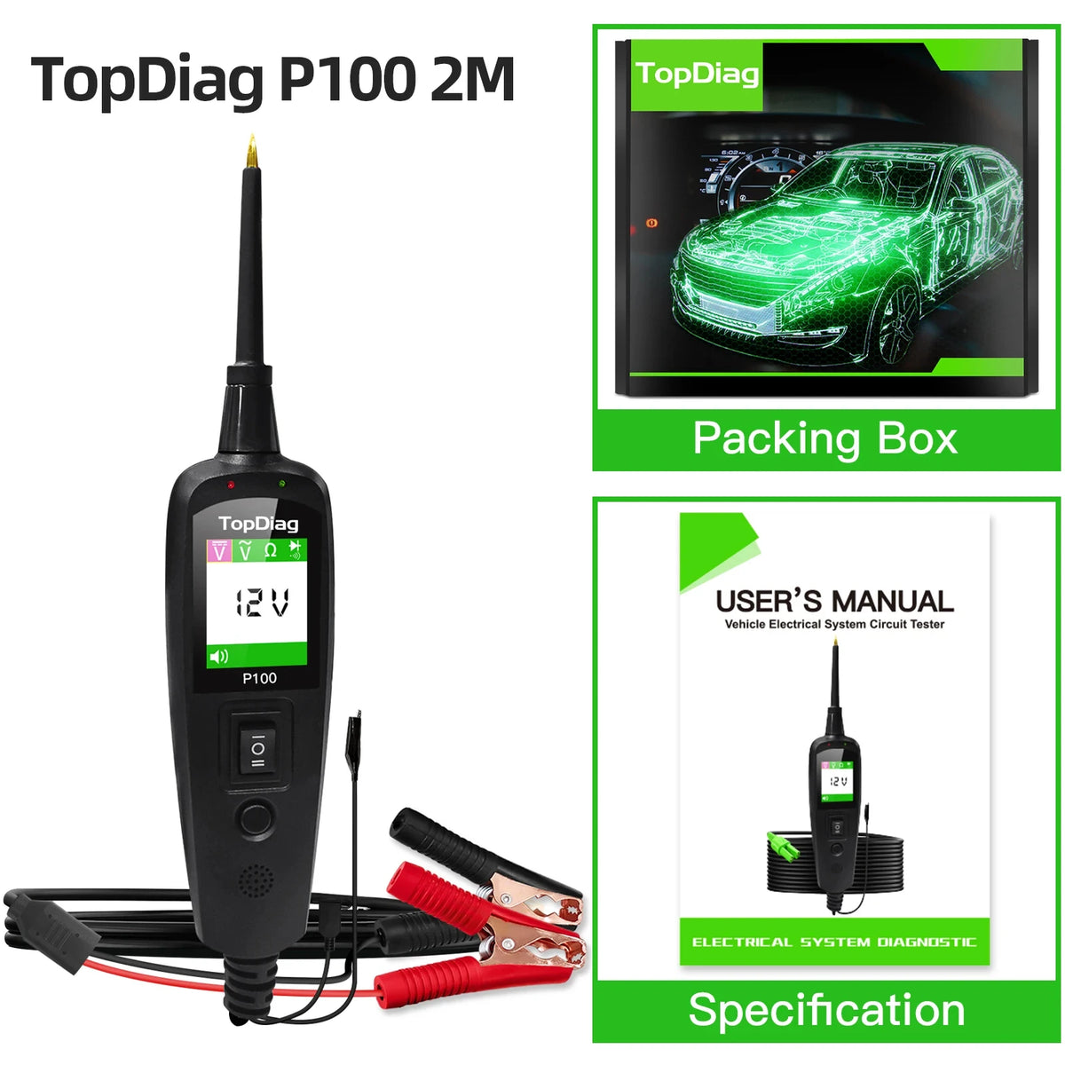 2026 JDiag P100 Automotive Circuit Tester Car Voltage Detector Electrical System Probe Kit AC DC 12V 24V Car Diagnostic Tool