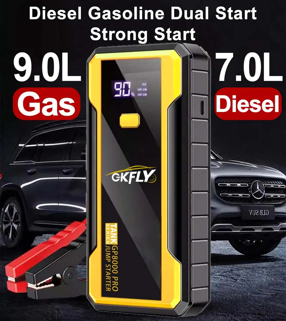 GKFLY 24000mAh Start Power Bank 8000A Car Jump Starter Car Booster External Battery 12V Starting Device for Petrol Diesel