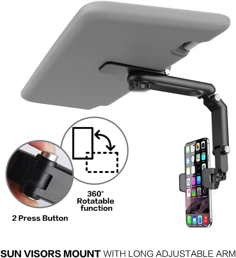 360° Rotating Sun Visor Car Phone Holder Adjustable Clip with Non-Slip Silicone Pads for 4-7" Smartphones Universal Hands-Free