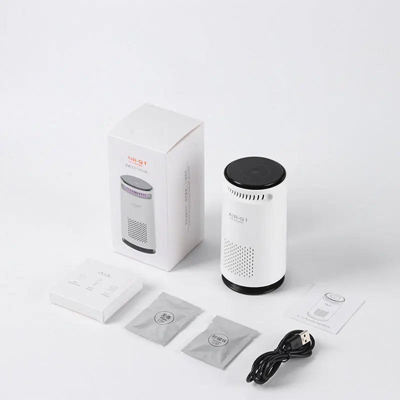 Car Air Purifier Negative Ion & HEPA Filter Low Noise Deodorizer Dust Smoke Removal Compact Design for Car Home Desktop Purifier CM World