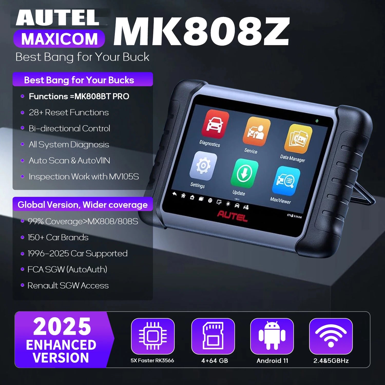 Autel MaxiCOM MK808Z OBD2 Scanner, 2025 Bidirectional Scan Tool Same As MK808S MX808S,Work as MaxiCheck MX900 MK900BT,All Systm Car Mobile World