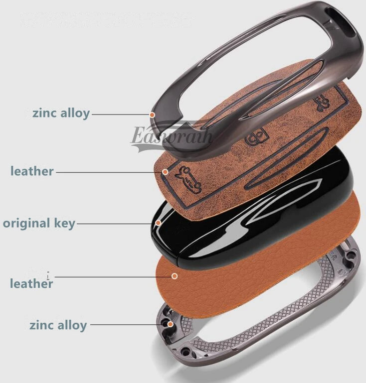 Car Zinc Alloy Leather Key Case Cover Holder For Tesla Model 3 Model S Model Y Model X Protector Keychain Interior Accessories