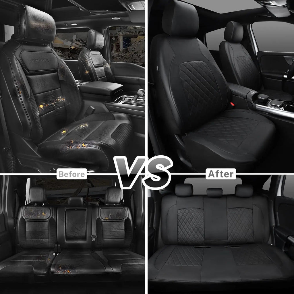 Premium Faux Leather Car Seat Covers Full Set, Airbag Compatible, Universal Fit for Cars Trucks SUVs CM World