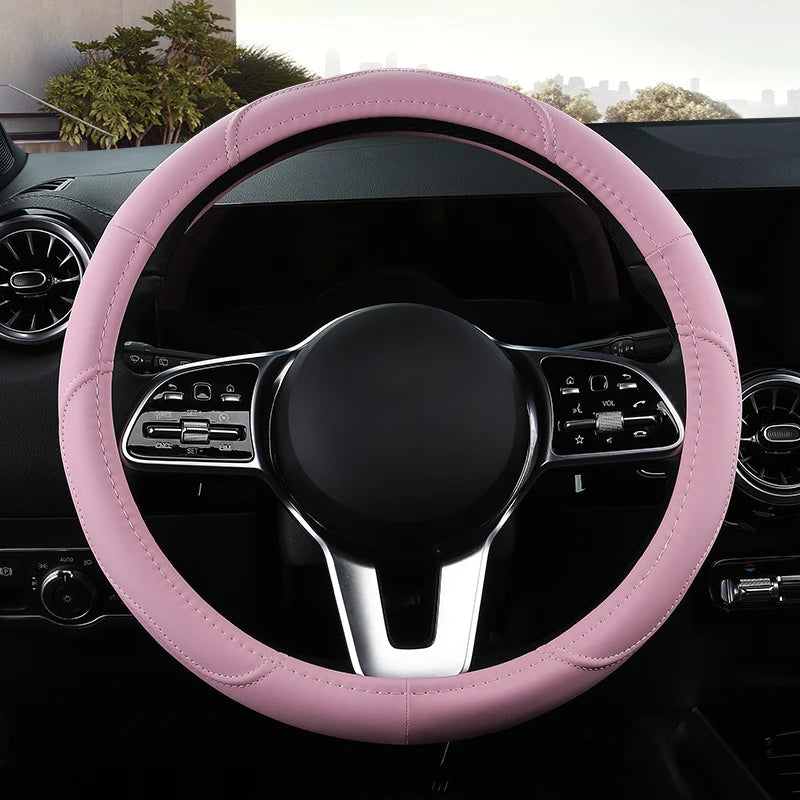 Motoptes Car Anti-Slip Leather Steering wheel Cover Universal car Steering Wheel Protective Cover Fashion Style 38cm Pink CM World