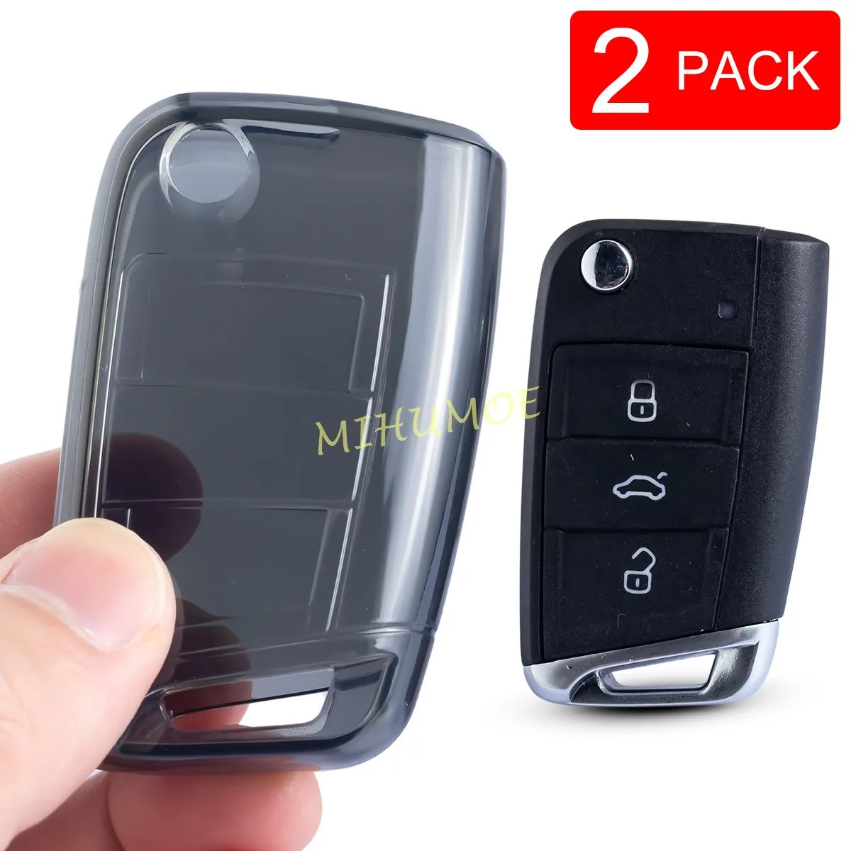 For Skoda VW Black Transparent Car Flip Key Fob Case Cover Keychain Ring Kodiaq Superb Octavia Karoq Tiguan Golf Polo SEAT Ateca CM World