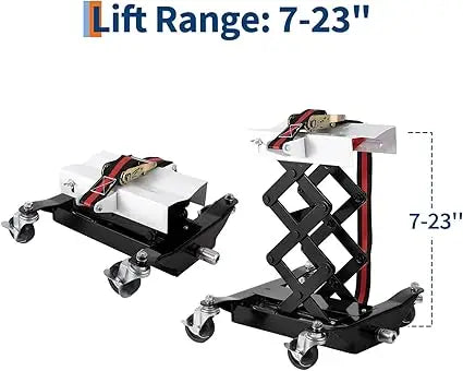 450 Lbs Low Profile Transmission Jack with Safety Straps Auto Repair 7-23" Lift with 2M Safety Straps & 4 Brake Wheels,black CM World