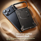 Eary for iPhone 17 Pro Max Air Phone Case Genuine Leather for Magsafe Frameless Shell 360°Rotate Magnetic Stand Anti-Drop Cover Car Mobile World