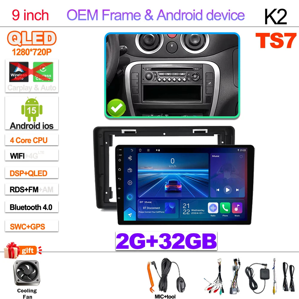 Android 15  Car Radio For Citroen C2 C3 2001 2002 2003 - 2010 Touch Screen Multimedia Video Player Navigation Bluetooth WIFI GPS CM World