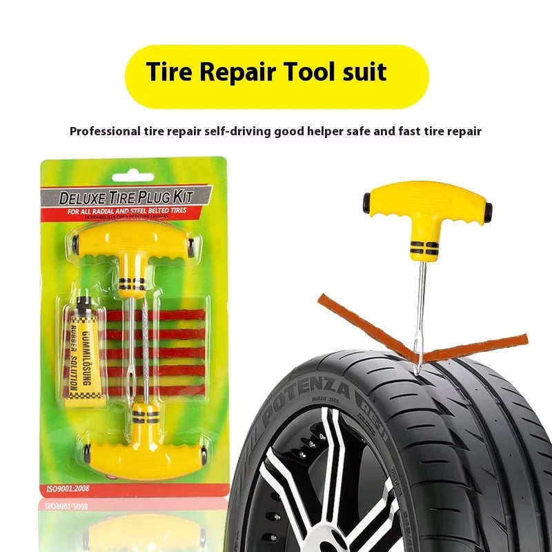 Car Tire Puncture Plugs Vacuum Tire Pass Emergency Repair Tools Glue Strips Glue Quick Repair Tire Repair Kit Patch Tool Set CM World