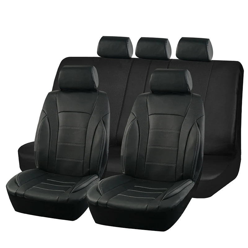 Black Universal Car Seat Covers Leather Splicing Carbon Fiber Car Accessories Interior  Seat Protector Cushion luxury CM World