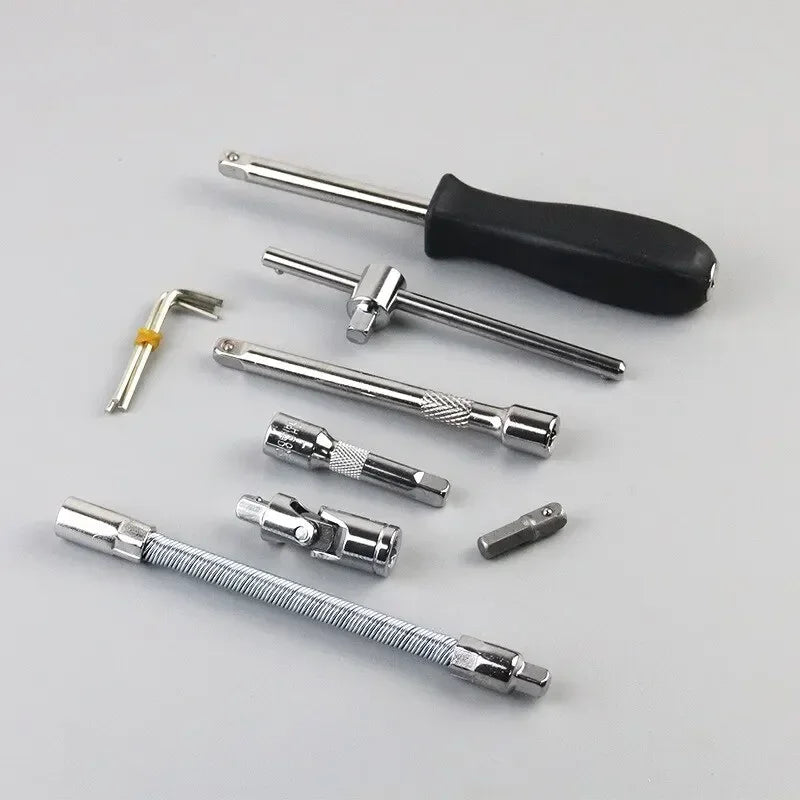 46-Piece Auto Maintenance Tool Set 1/4" Socket Ratchet Torque Wrench Pry Tools Combination Kit Household Car Repair Hand Tools