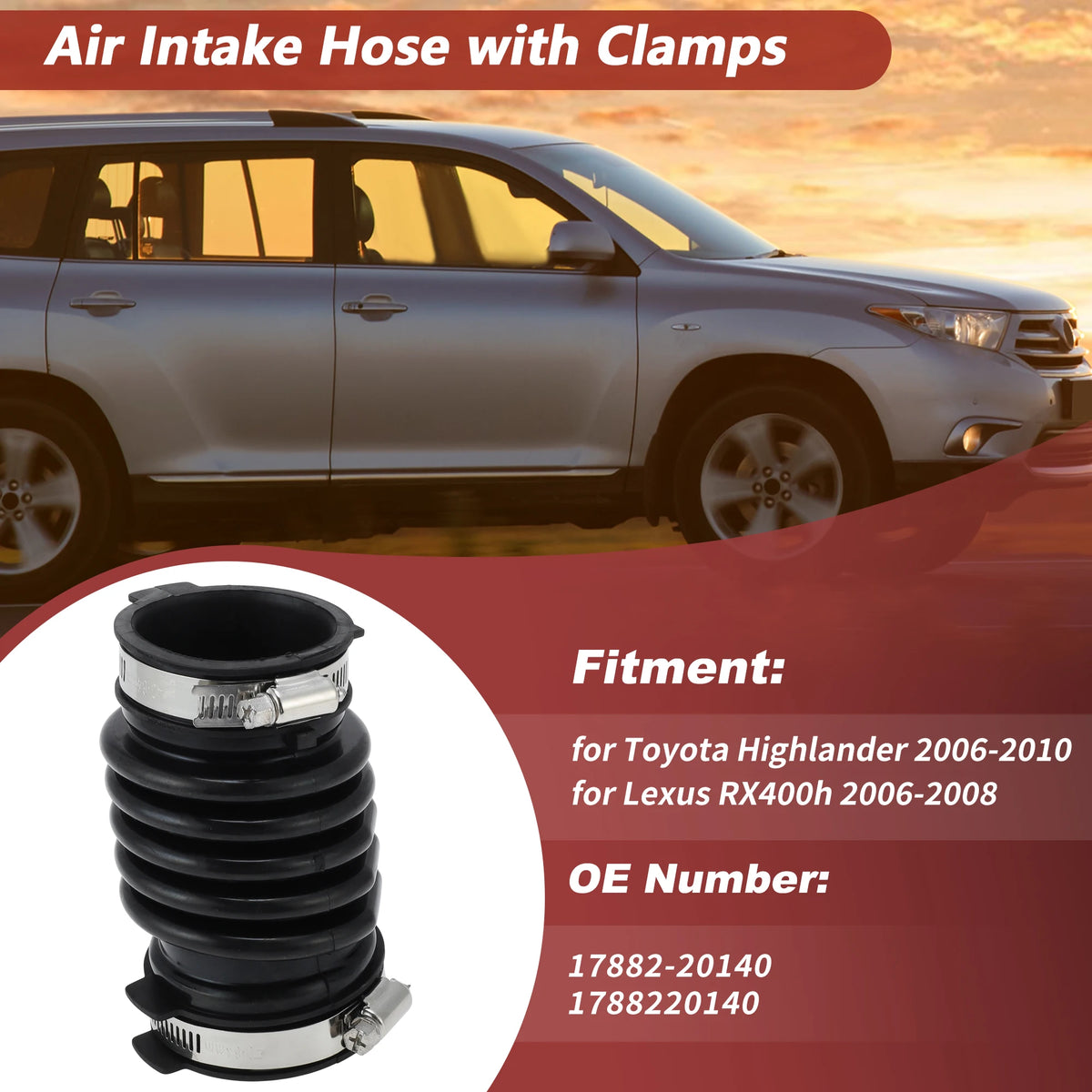 UXCELL Air Intake Hose No.1788220140 for Toyota Highlander 06-10 for Lexus RX400h 06-08 Car Accessories