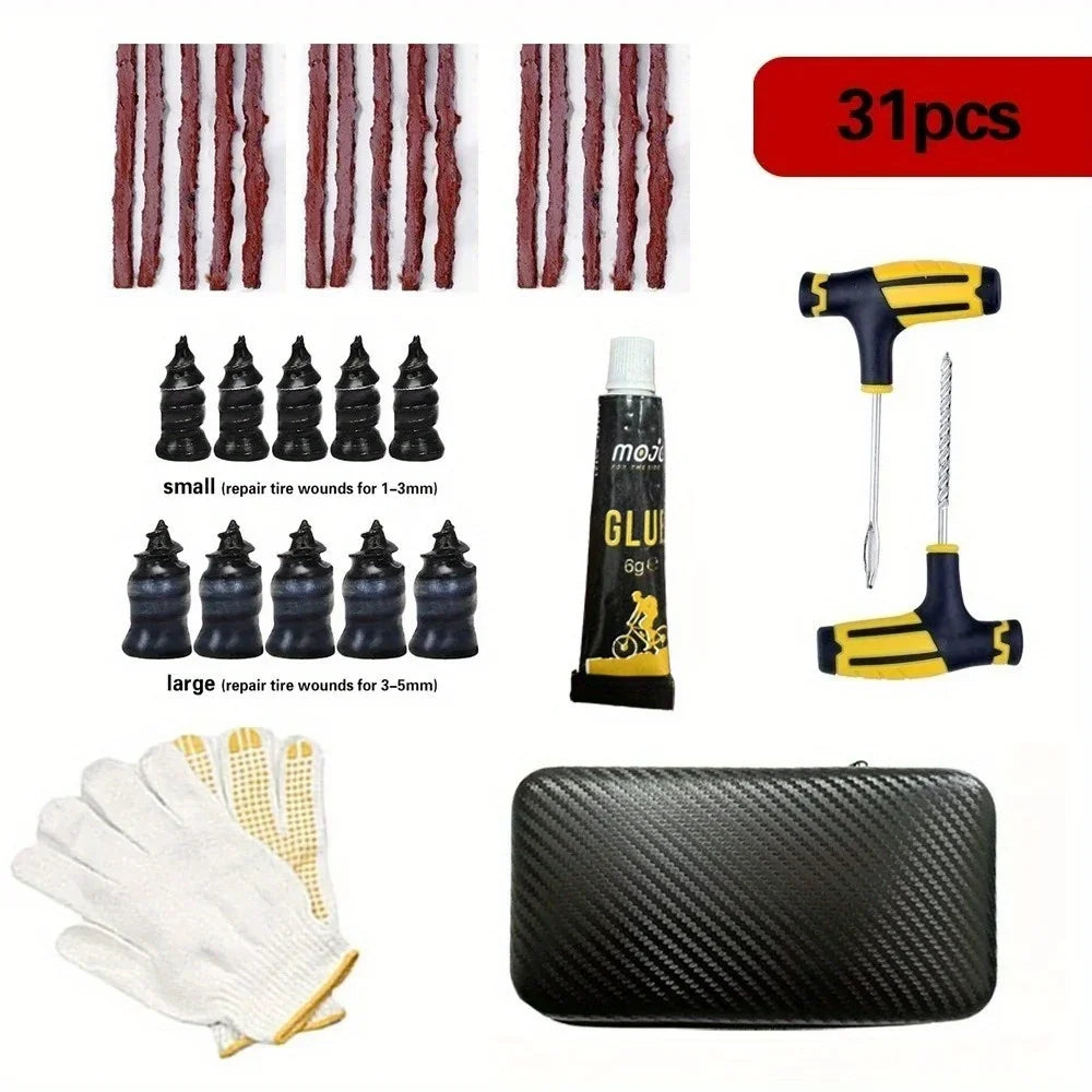 Ultimate Tire Repair Tool Kit - Emergency Puncture Fix with Tire Strips & Plug Tools for Cars, Motorcycles, Trucks, and Bicycles CM World