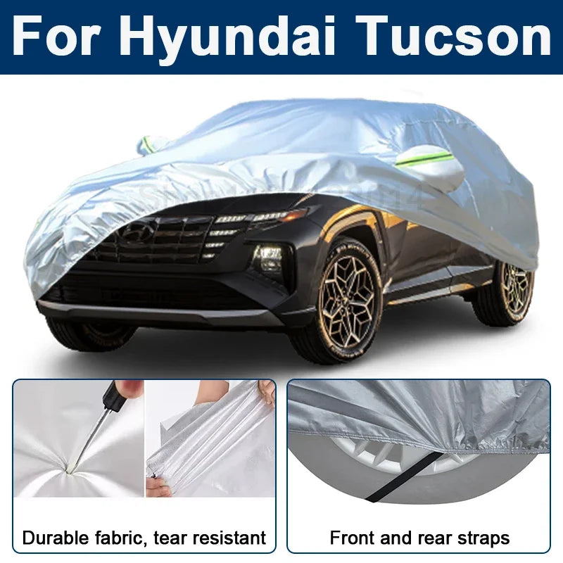 Outdoor Full Car Cover For Hyundai Tucson with Reflective Strips Waterproof Snowproof Dustproof UV Protection Auto Accessories Car Mobile World