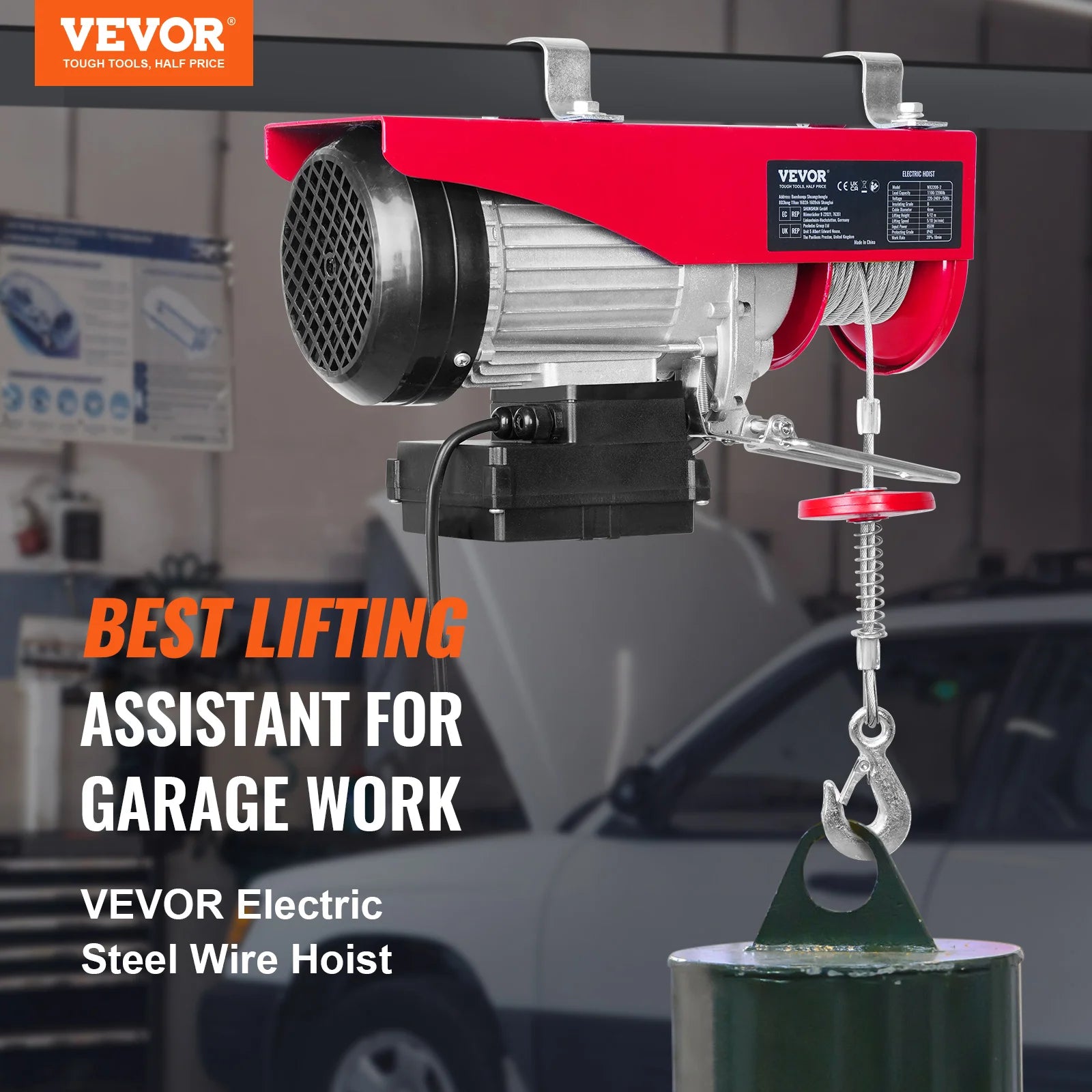 SucceBuy 1320-2200 lbs Wireless Electric Hoist with 40ft Single Cable Lifting Height Steel Wire Winch Garage Warehouse Factory CM World