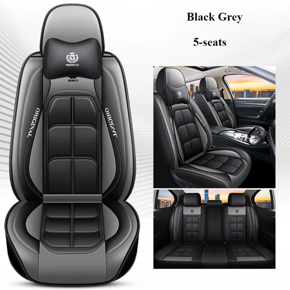 Comfort Edition 5-Seater PU Leather Seat Covers - 2 Headrests Included, Wear-Resistant, Easy to Clean, Full Car Interior Refresh CM World