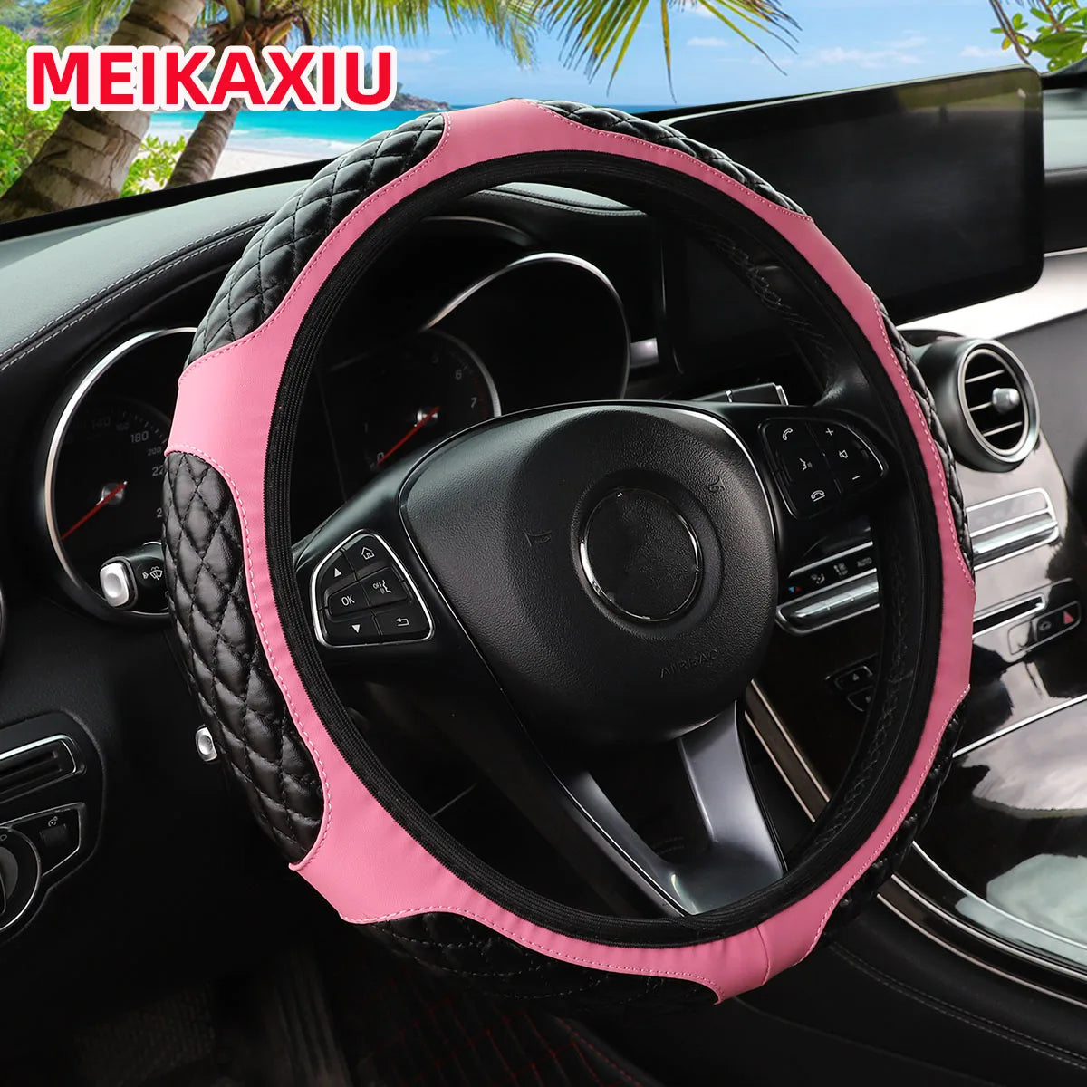 6 semi-circular PU sheepskin embroidered car rimless steering wheel cover for 14-15 inch car interior accessories CM World
