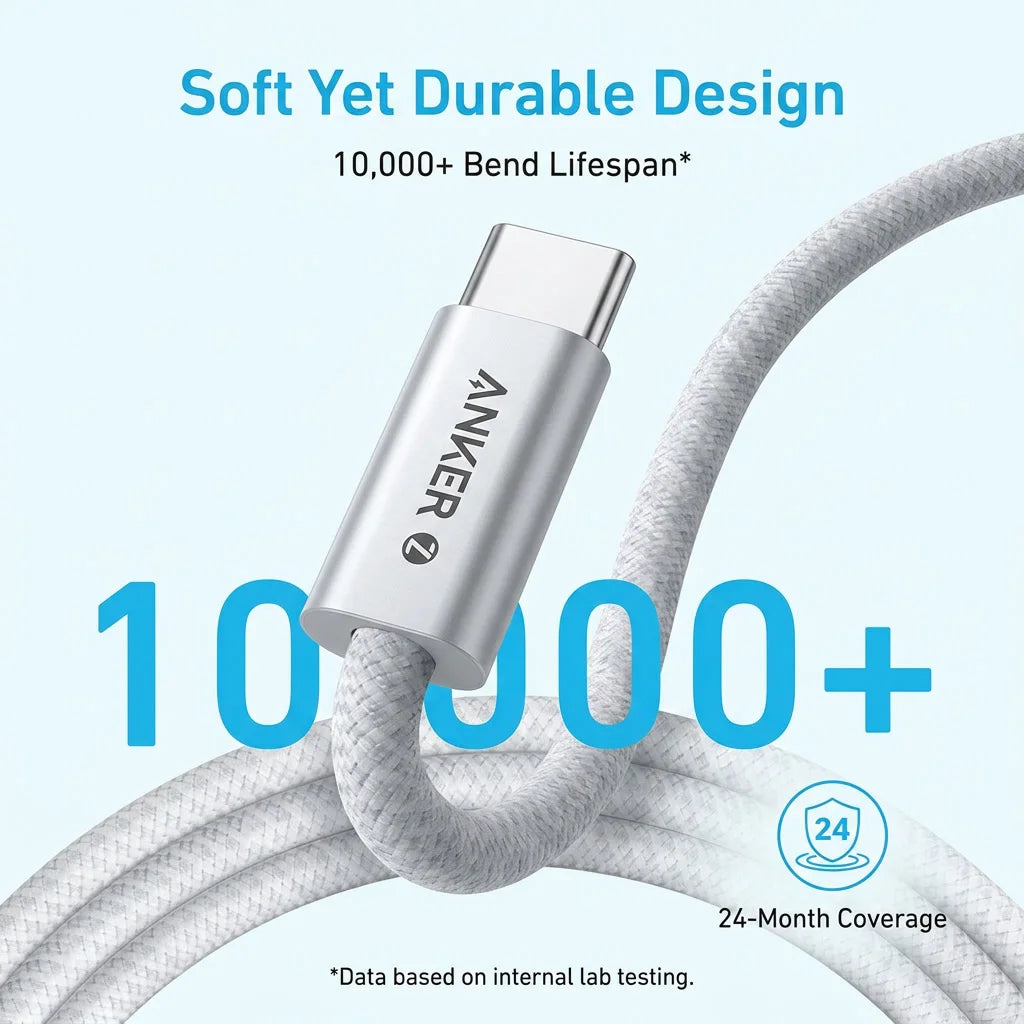 Anker Zolo USB‑C to USB‑C Cable 240W PD3.1 Fast Charging Braided Wire 1.5M Data Cord For Laptop Phone Tablet