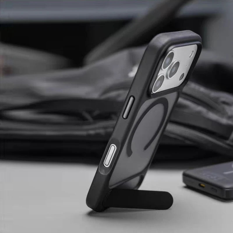 Invisible Folding Stand for Magsafe Magnetic Case For iPhone 17 Pro Max 17Pro Air Matte Skin Feel Wireless Charging Hard Cover Car Mobile World