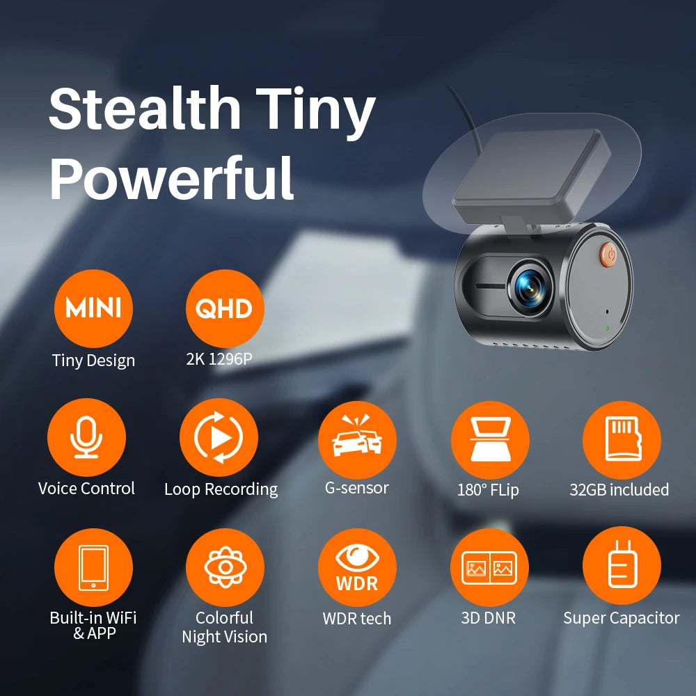 Dash cam KAWA MINI 3 Gen2 KAWA Car DVR AUTO Camera Video Recorder,2K WiFi&APP/Voice Control,Night Vision Upgrade Dashcam Car Mobile World